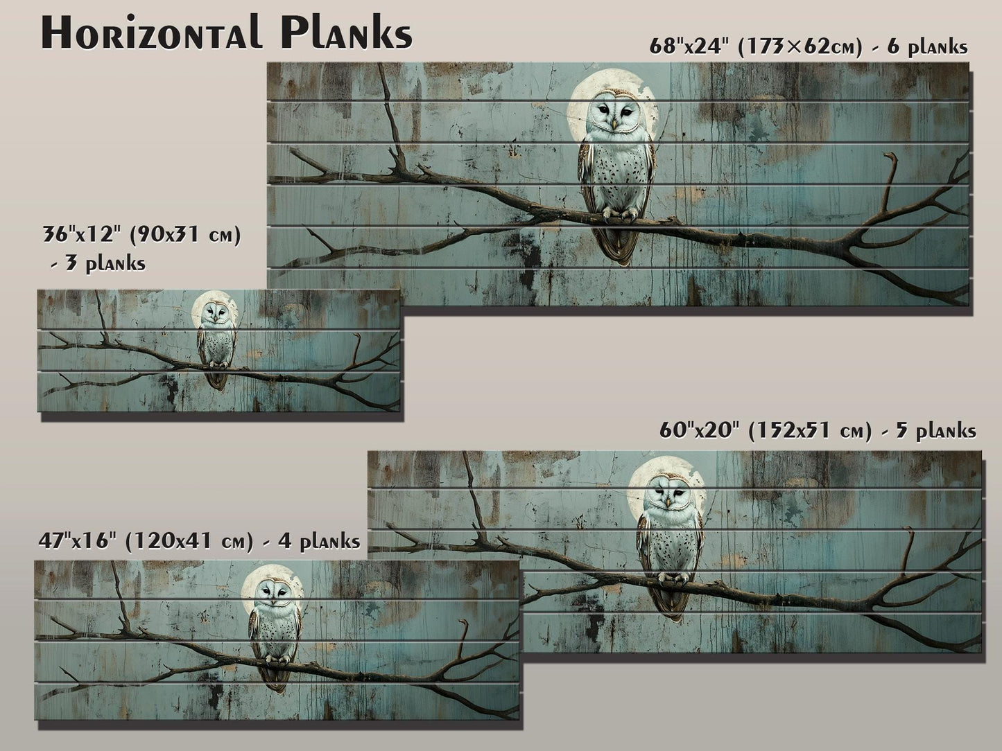 Wood Wall Art – Rustic Owl on Branch Print | Natural Wood Plank Decor