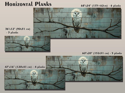 Wood Wall Art – Rustic Owl on Branch Print | Natural Wood Plank Decor