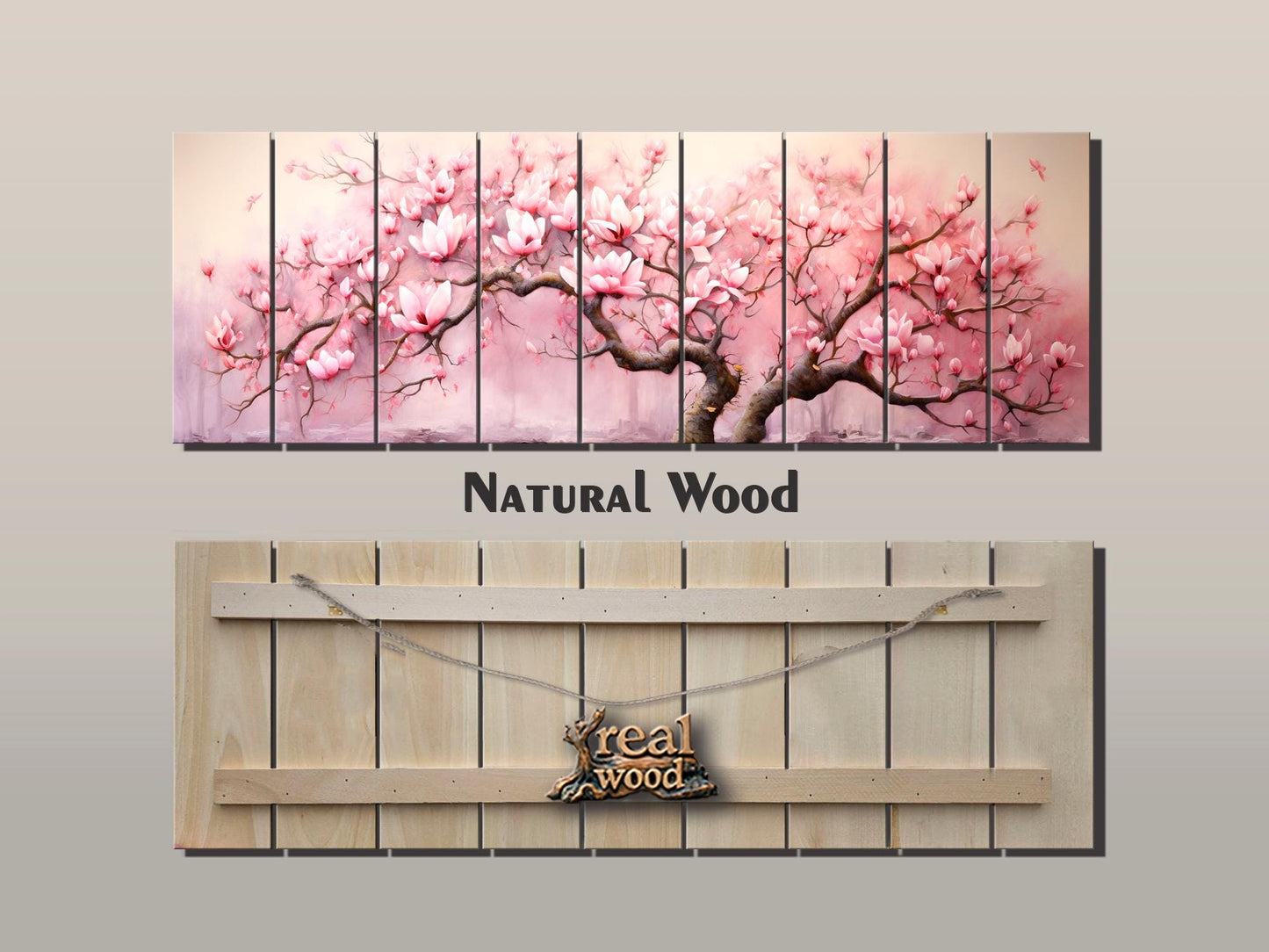 Magnolia Wood Print – Pink Magnolia Decor | Natural Wood Wall Art, Rustic Wooden Plank
