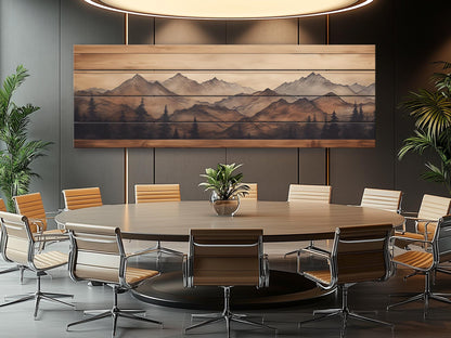 Rustic Wood Wall Art – Panoramic Mountain Art Print on Natural Wood Planks