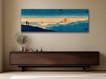 Mountain Ridge Hiking Print – Rustic Cabin Decor | Wooden Wall Art