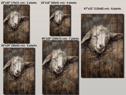 Sheep Sleeping Print on Natural Wood – Religious Wall Art