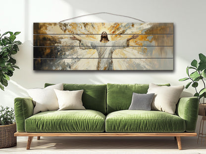 Jesus Christ Print | Rustic Wall Art on Natural Wood Planks - Christian Gift Idea