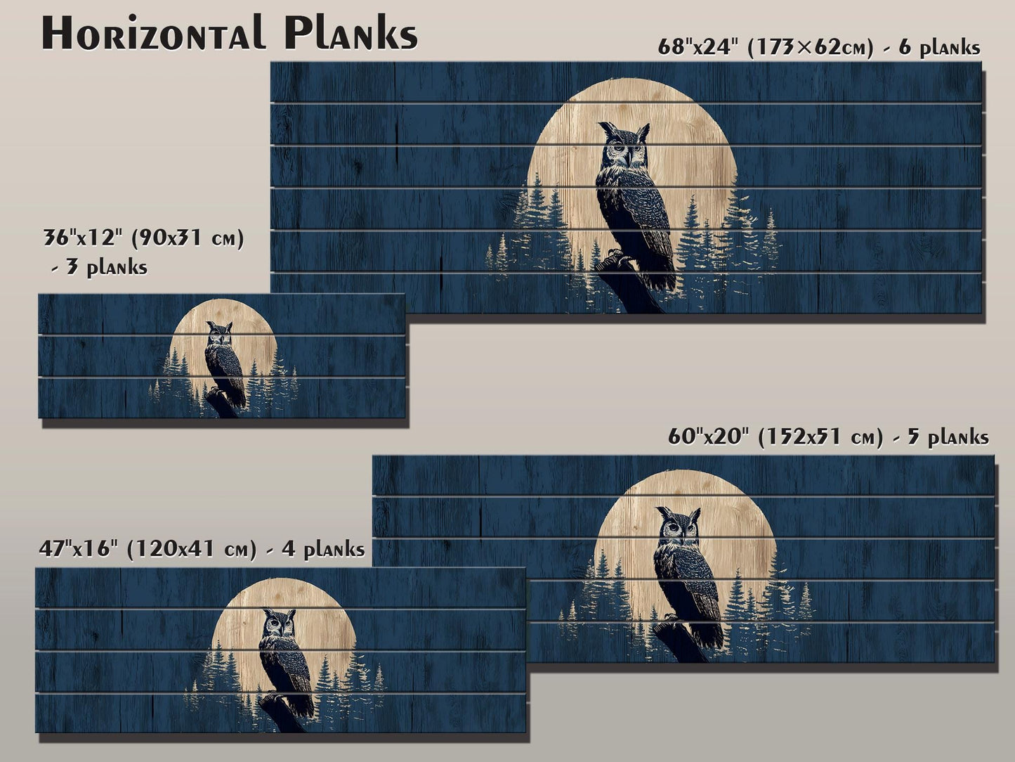 Owl Silhouette in Moonlit Forest Print on Wood, Rustic Woodland Wall Art