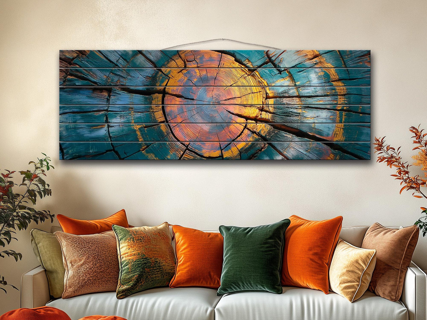 Rustic Wood Wall Art - Abstract Tree Rings Print on Natural Wood, Modern Wall Decor, Wood in Interior, Wood Texture Painting, Wooden Decor