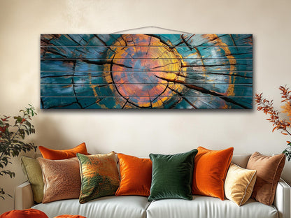 Rustic Wood Wall Art - Abstract Tree Rings Print on Natural Wood, Modern Wall Decor, Wood in Interior, Wood Texture Painting, Wooden Decor