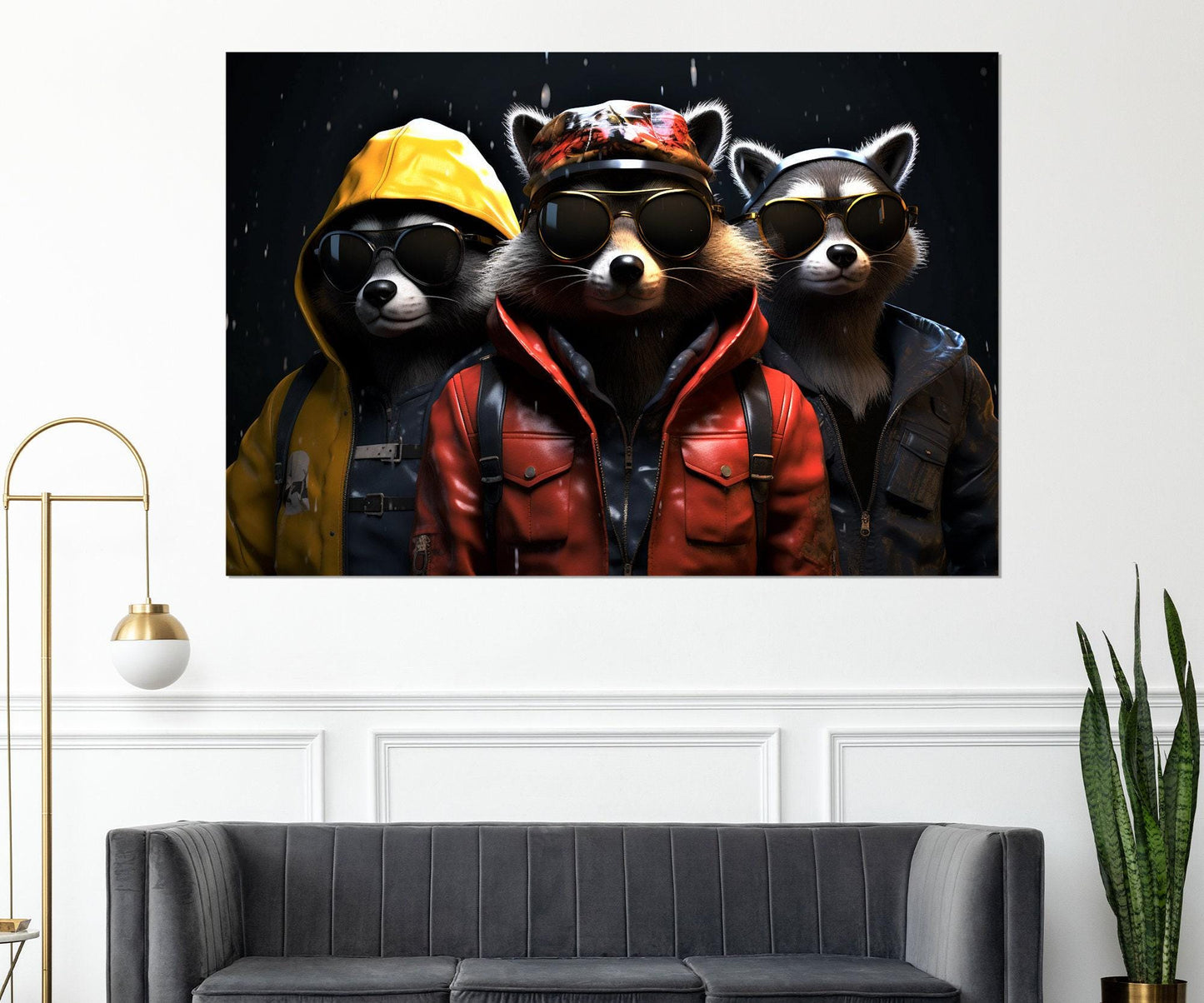 Raccoons Canvas Print – Cool Raccoons Poster in Leather Jacket Art | Ready to Hang