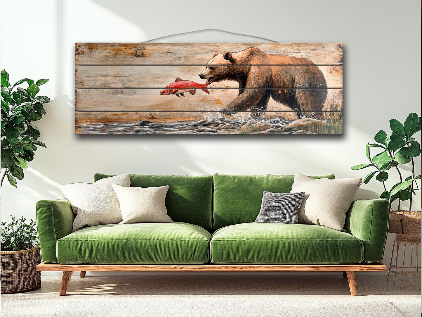 Rustic Wood Wall Art – Grizzly Bear Print on Linden Wood Planks | Natural Wildlife Decor