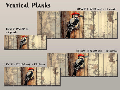 Rustic Wood Wall Art - Woodpecker on a tree Vintage Style Painting Printed on Natural Wood, Woodpecker Print, Forest Birds Print