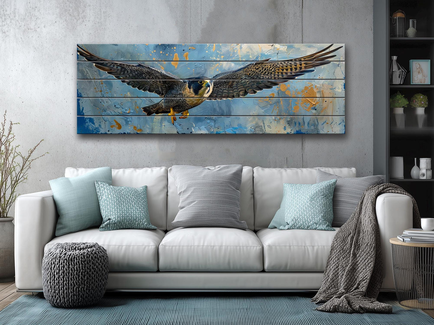 Peregrine Falcon Wall Art – Rustic Wood Decor | Majestic Bird Print Panel