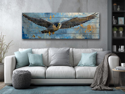 Peregrine Falcon Wall Art – Rustic Wood Decor | Majestic Bird Print Panel
