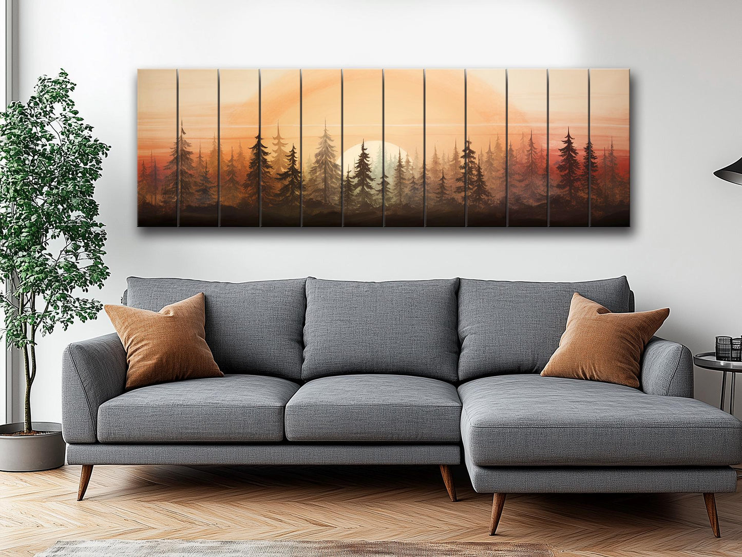 Retro Forest Print on Natural Wood – Vintage Nature Wall Art