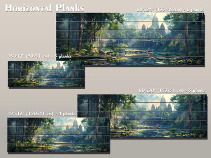 Angkor Wat Wall Art – Rustic Wooden Wall Decor | Abstract Temple Wood Print