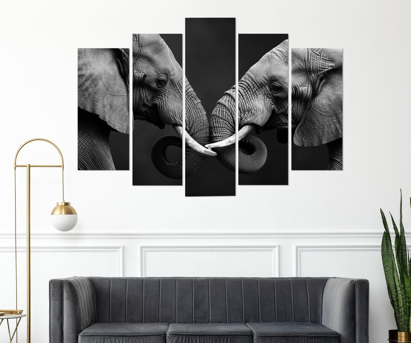 Elephants in Love Canvas Print, Black and White Elephants Wall Art, Modern Bedroom Wall Decor, Romantic Wall Art, Framed and Ready to Hang