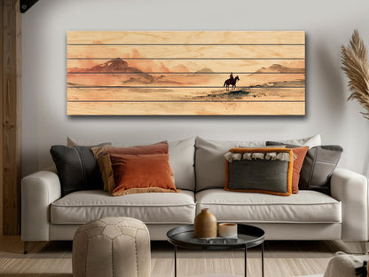Cowboy Wall Art – Lone Cowboy Print on Wood | Rustic Western Wood Decor