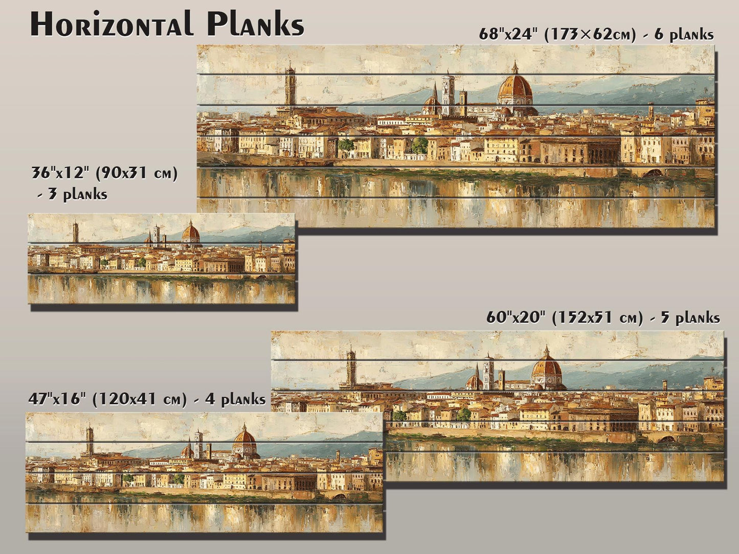 Florence Skyline Wood Print – Beige Wall Decor | Italian Cityscape Art On Wooden Hanging