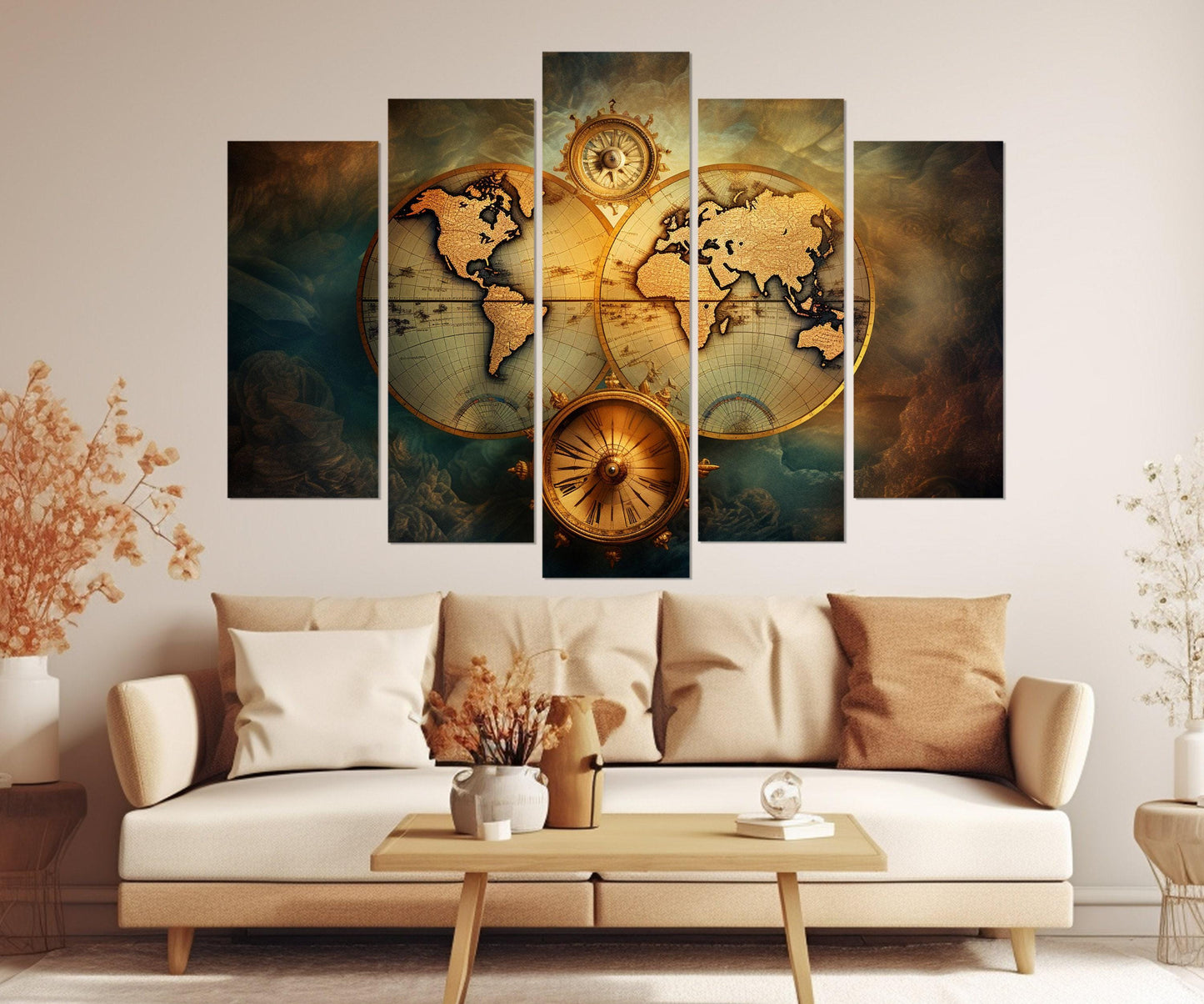 Vintage World Map Canvas Wall Art – Framed, Gallery Wrapped, Ready to Hang