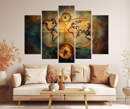 Vintage World Map Canvas Wall Art – Framed, Gallery Wrapped, Ready to Hang