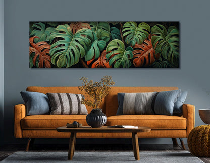 Philodendron Leaves Canvas – Framed Canvas Wall Decor with Rustic Wildflowers Print on Cotton