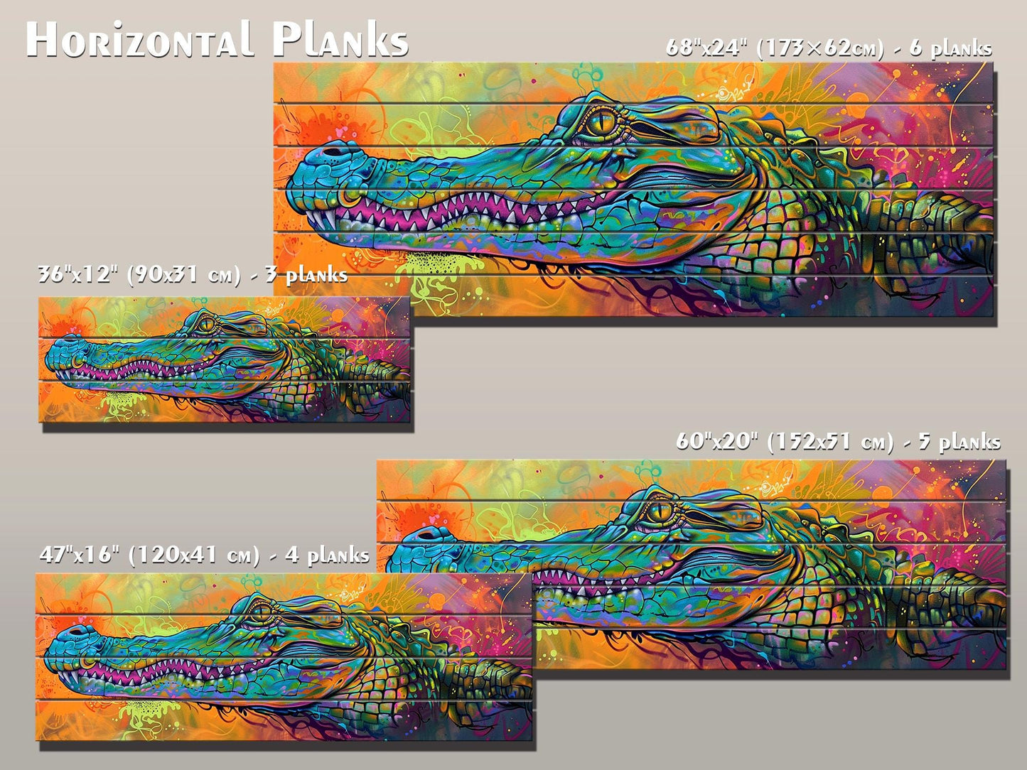 Abstract Crocodile, Alligator Graffiti Printed On Wood– Predators Wall Art