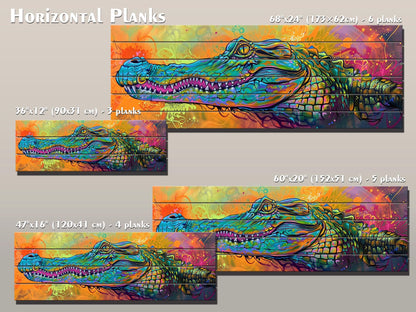 Abstract Crocodile, Alligator Graffiti Printed On Wood– Predators Wall Art