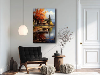 Rustic Cabin Wall Art – Autumn Landscape Print on Wood | Farmhouse Wall Decor