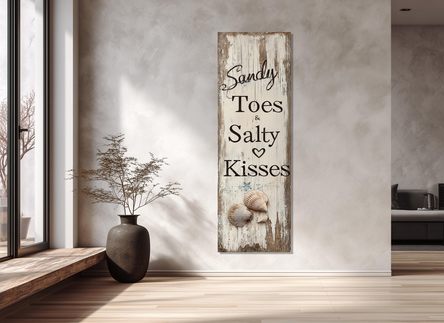Beach House Wall Decor - Sandy Toes & Salty Kisses Coastal Canvas Print, Ready to Hang