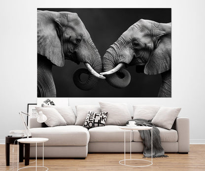 Elephants in Love Canvas Print, Black and White Elephants Wall Art, Modern Bedroom Wall Decor, Romantic Wall Art, Framed and Ready to Hang