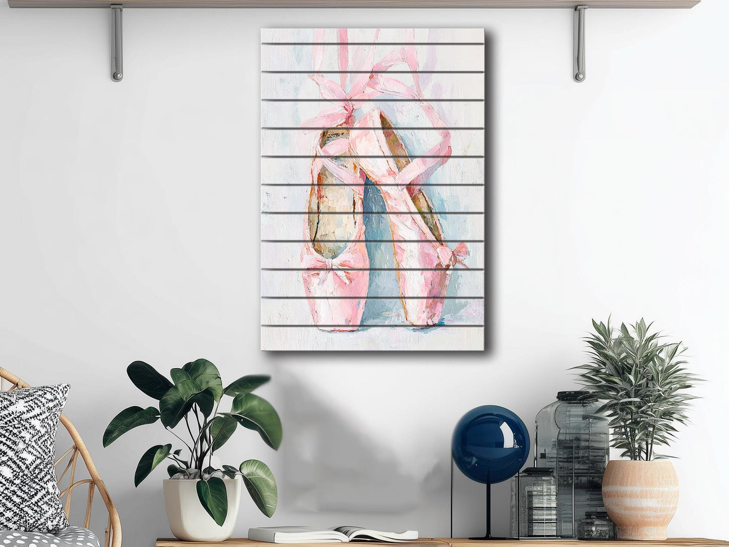Pink Ballet Shoes Wall Art - Wooden Wall Decor | Pastel Dance Print on Wood