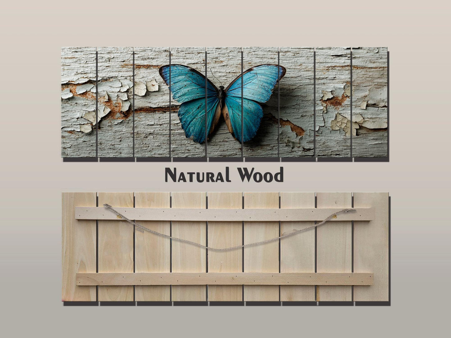Blue Butterfly Wall Art – Rustic Wood Decor With Pastel Butterfly Print On Wood