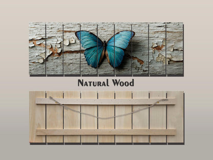 Blue Butterfly Wall Art – Rustic Wood Decor With Pastel Butterfly Print On Wood