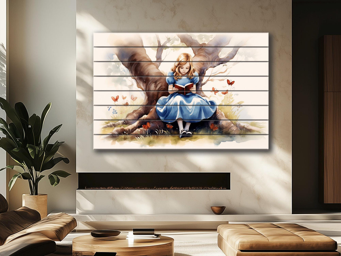Alice in Wonderland Wood Print – Modern Kids Room Decor | Wood Wall Art Panel