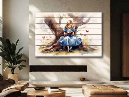 Alice in Wonderland Wood Print – Modern Kids Room Decor | Wood Wall Art Panel