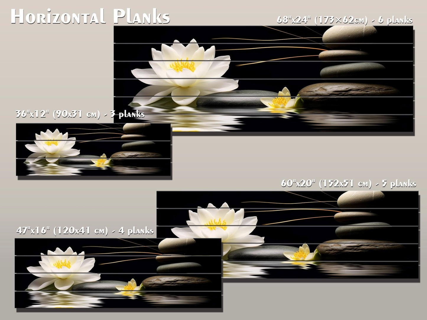 White Lily Wood Print – Natural Wood Wall Art | Zen Spa Decor on Black Background