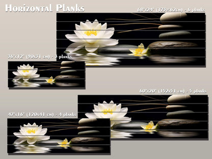 White Lily Wood Print – Natural Wood Wall Art | Zen Spa Decor on Black Background