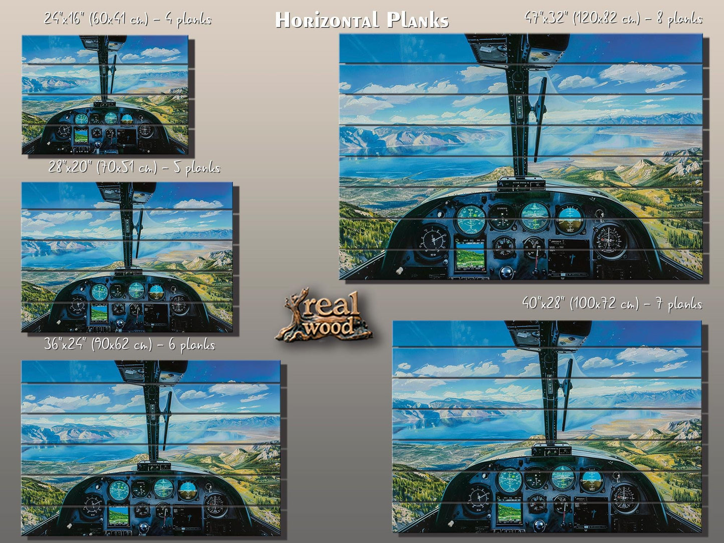 Airplane Cockpit Wall Art - Wood Wall Decor | Aircraft Cockpit Poster Print on Wood