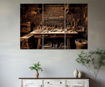 Woodworking Wall Art – Vintage Tools Print | Carpenter Gift | Framed Canvas Print