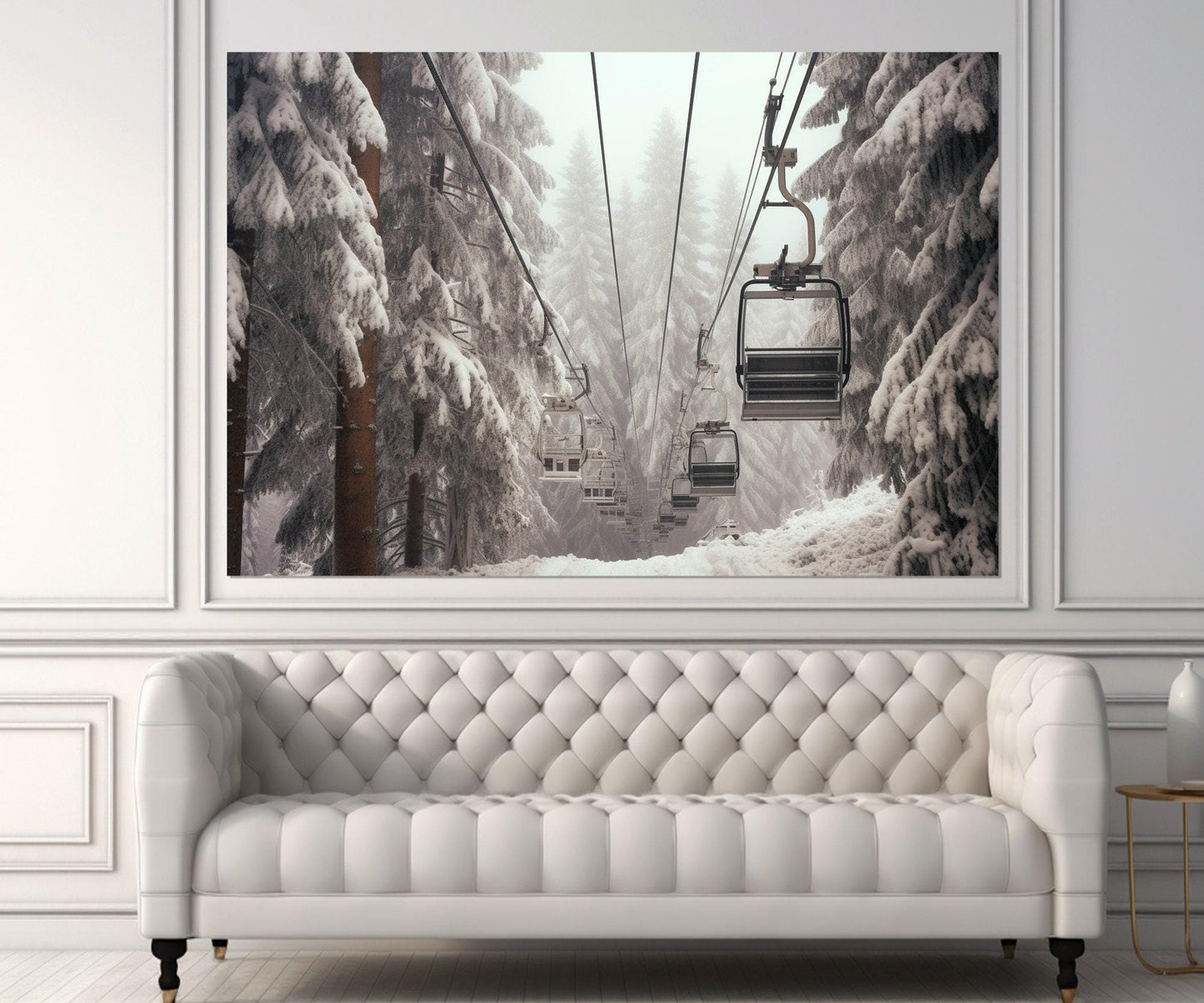 Winter Forest Canvas Print – Scenic Ski Lift Wall Art | Framed Ready to Hang