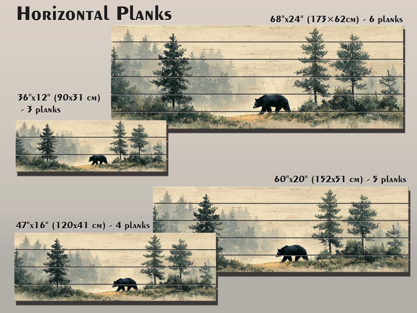 Black Bear Wall Art – Rustic Cabin Decor | Natural Wood Forest Animal Print