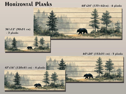 Black Bear Wall Art – Rustic Cabin Decor | Natural Wood Forest Animal Print