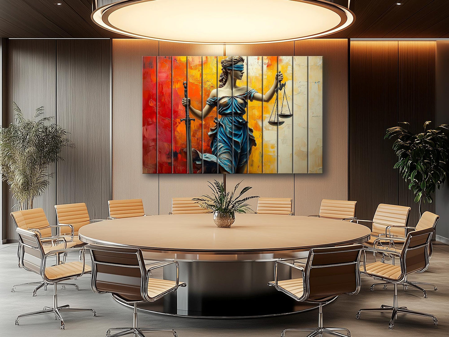 Rustic Wood Wall Art - Abstract Lady Justice Print | Lawyer Office Decor