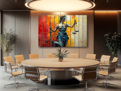 Rustic Wood Wall Art - Abstract Lady Justice Print | Lawyer Office Decor