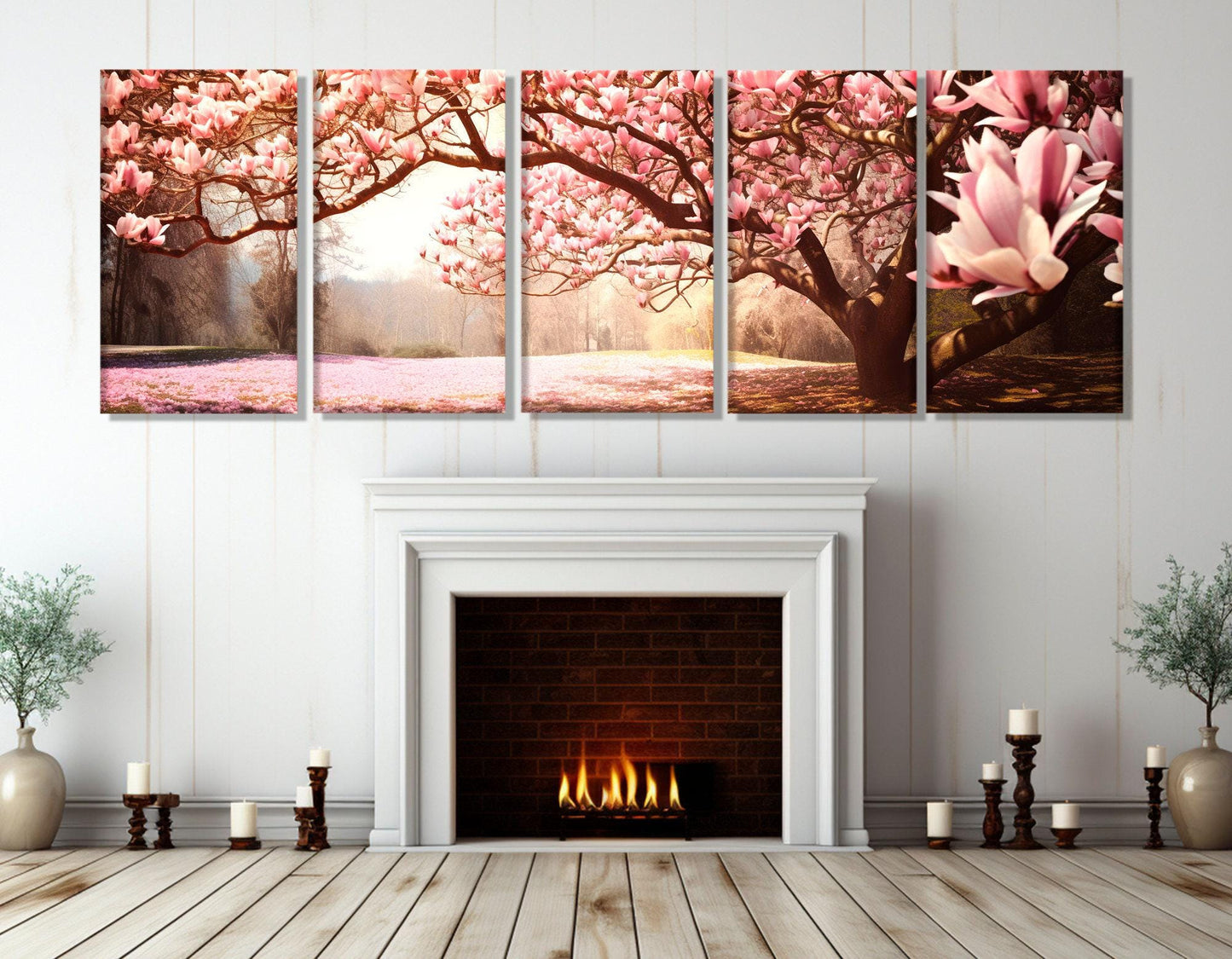 Magnolia Tree Blossom Canvas Print, Magnolia Painting, Large Floral Wall Art, Modern Bedroom Wall Decor, Framed and Ready to Hang