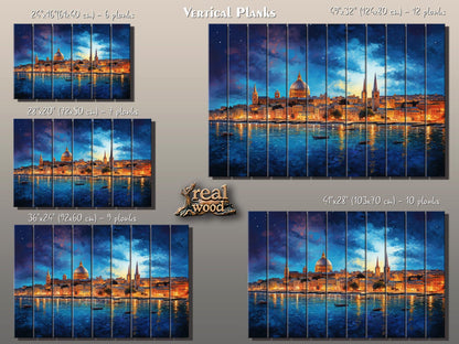 Wooden Wall Art - Rustic Valletta Skyline Print on Natural Wood Planks