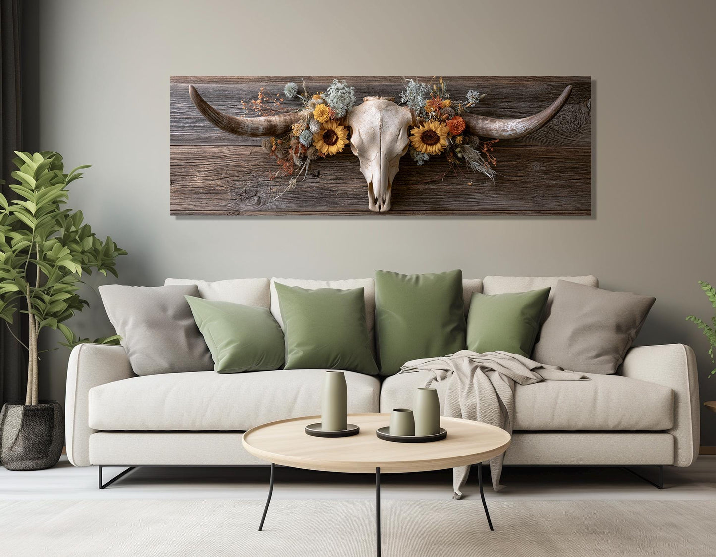 Longhorn Skull Canvas Print, Large Western Wall Decor, Framed and Ready to Hang