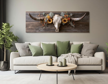 Longhorn Skull Canvas Print, Large Western Wall Decor, Framed and Ready to Hang