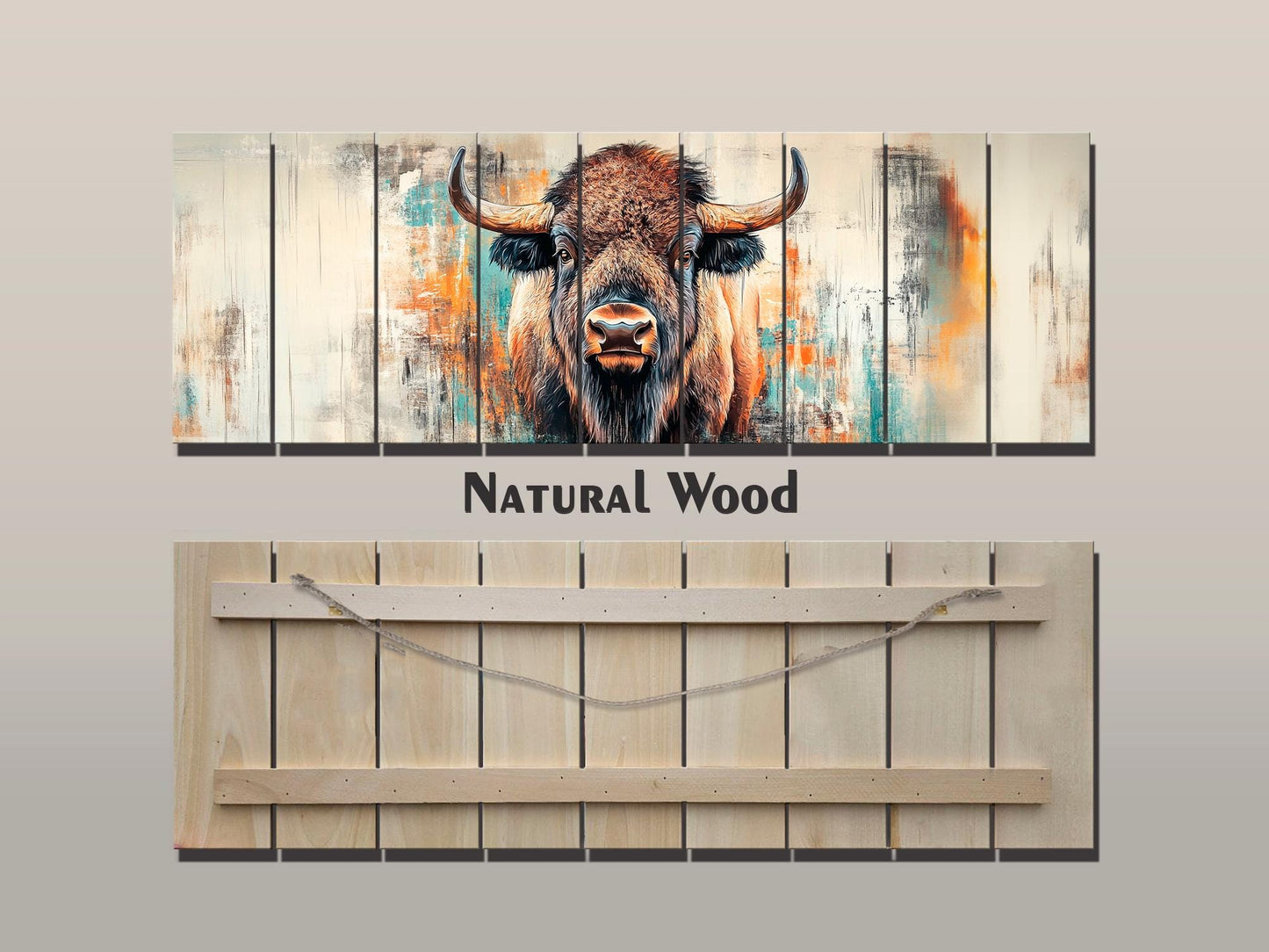Rustic Wood Wall Art - Bison Print on Wood, Abstract Bison Portrait, Bison Wall Art, Farmhouse Wall Decor, Bison Painting, Bison in Interior