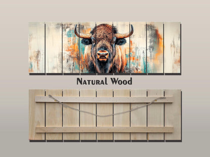 Rustic Wood Wall Art - Bison Print on Wood, Abstract Bison Portrait, Bison Wall Art, Farmhouse Wall Decor, Bison Painting, Bison in Interior