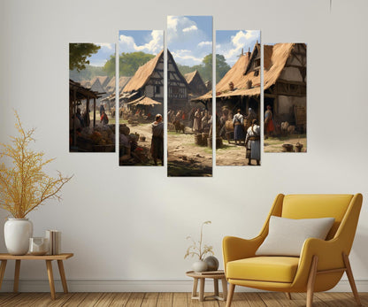 Slavic Village Painting - Framed Canvas Art | Ready to Hang Rustic Wall Decor