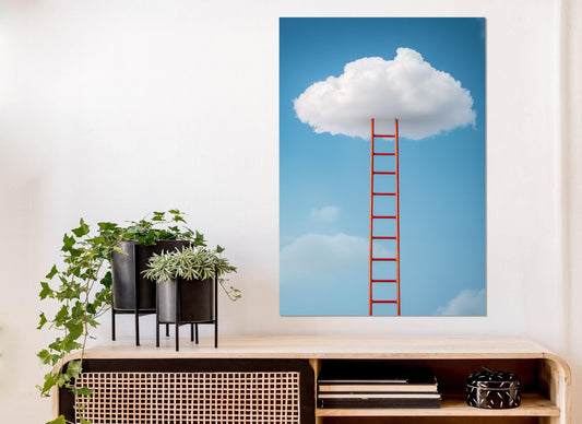 Ladder to Heaven Sky Canvas Print – Abstract Ladder Art with Floating Frame